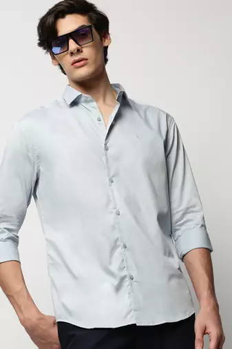men's long sleeves solid blue shirt