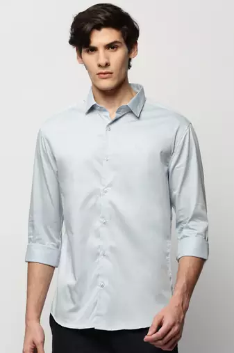 men's long sleeves solid blue shirt