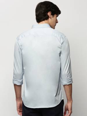men's long sleeves solid blue shirt 4