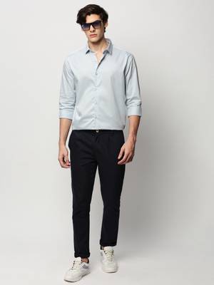 men's long sleeves solid blue shirt 5