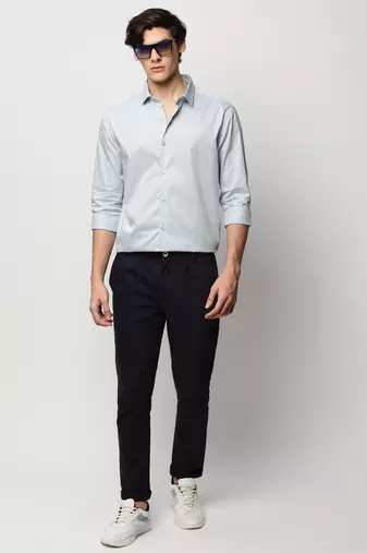 men's long sleeves solid blue shirt