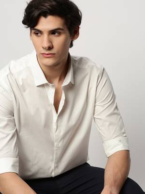 men's long sleeves solid white shirt 1