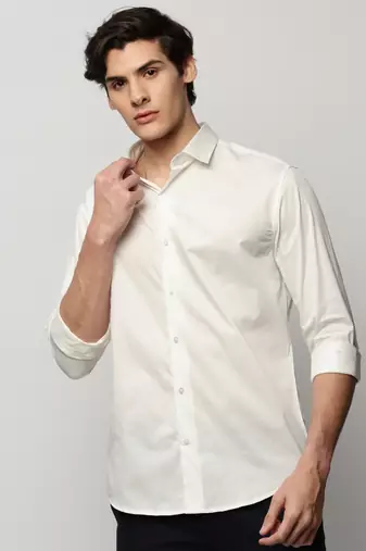 men's long sleeves solid white shirt