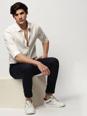 men's long sleeves solid white shirt 5