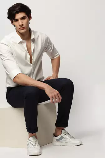 men's long sleeves solid white shirt