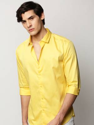 men's long sleeves solid yellow shirt 1