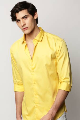 men's long sleeves solid yellow shirt
