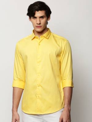 men's long sleeves solid yellow shirt 2