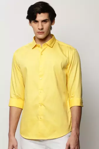 men's long sleeves solid yellow shirt