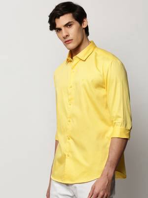 men's long sleeves solid yellow shirt 3
