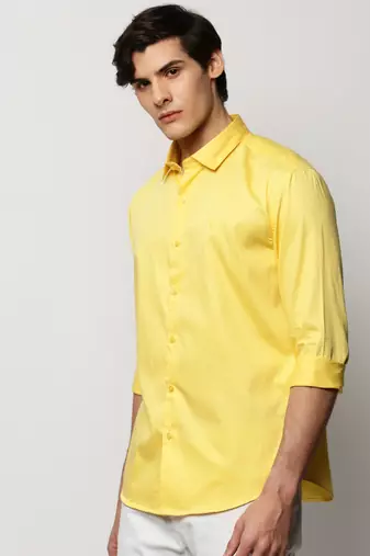 men's long sleeves solid yellow shirt