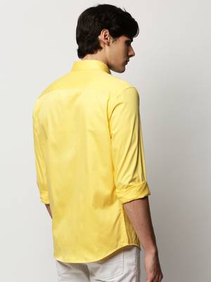 men's long sleeves solid yellow shirt 4