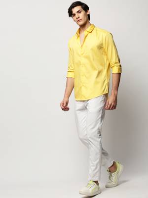 men's long sleeves solid yellow shirt 5