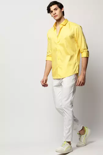 men's long sleeves solid yellow shirt