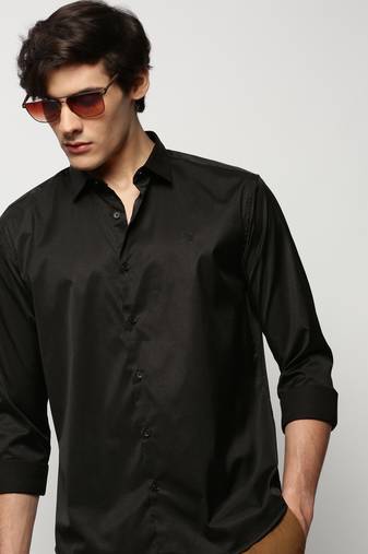 men's long sleeves solid black shirt