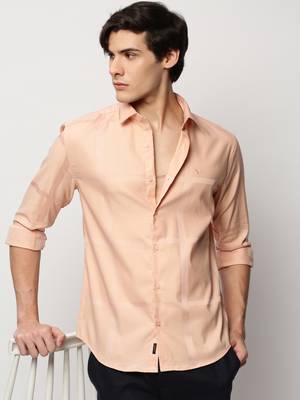 men's long sleeves windowpane checks peach shirt 1