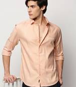 men's long sleeves windowpane checks peach shirt
