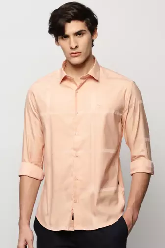 men's long sleeves windowpane checks peach shirt