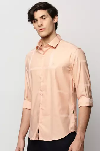 men's long sleeves windowpane checks peach shirt