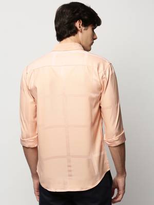 men's long sleeves windowpane checks peach shirt 4