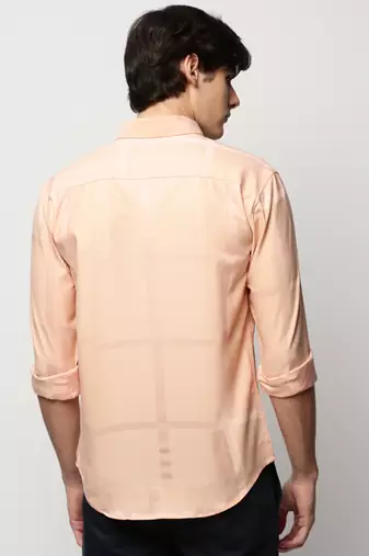 men's long sleeves windowpane checks peach shirt