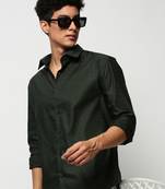 men's long sleeves horizontal stripes olive shirt