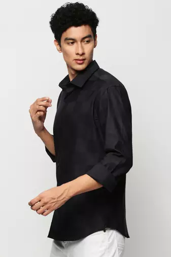 men's long sleeves windowpane checks navy blue shirt
