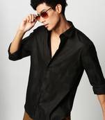 men's long sleeves windowpane checks black shirt