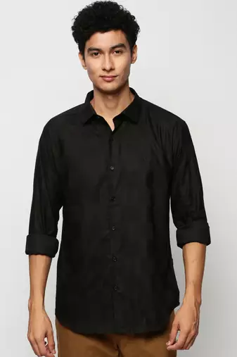 men's long sleeves windowpane checks black shirt
