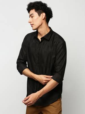 men's long sleeves windowpane checks black shirt 3