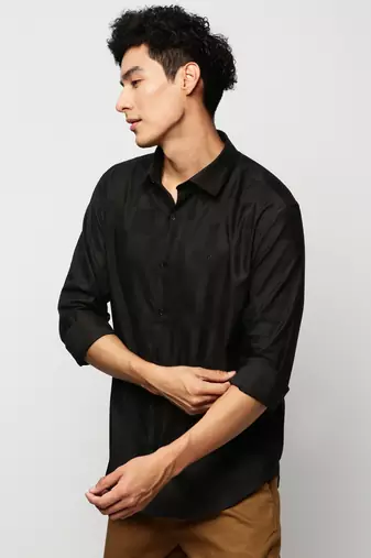 men's long sleeves windowpane checks black shirt