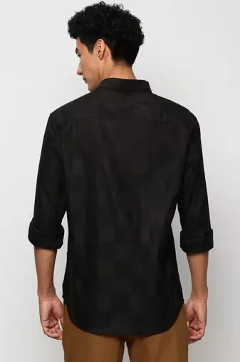 men's long sleeves windowpane checks black shirt