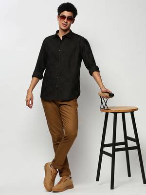 men's long sleeves windowpane checks black shirt 5