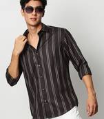 men's long sleeves vertical stripes grey shirt