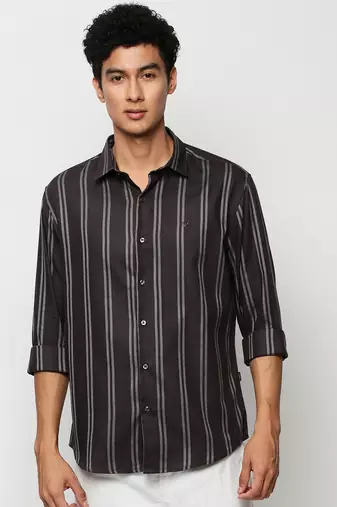 men's long sleeves vertical stripes grey shirt