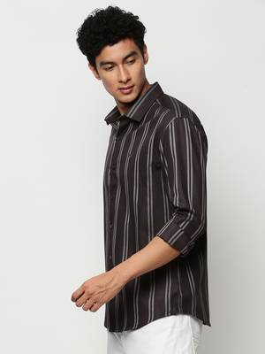 men's long sleeves vertical stripes grey shirt 3