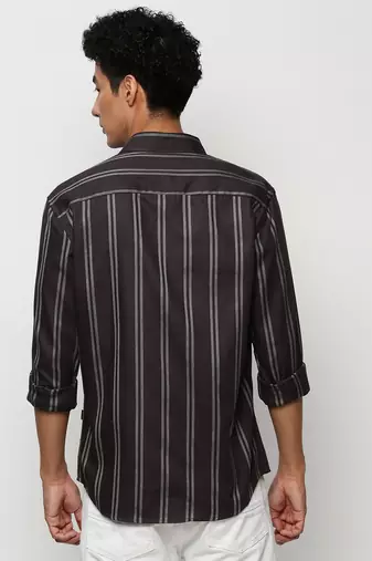 men's long sleeves vertical stripes grey shirt
