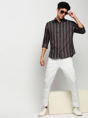 men's long sleeves vertical stripes grey shirt 5