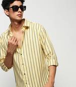 men's long sleeves vertical stripes yellow shirt