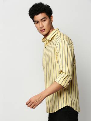 men's long sleeves vertical stripes yellow shirt 3