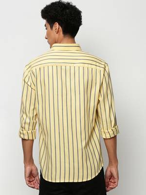 men's long sleeves vertical stripes yellow shirt 4