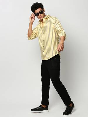 men's long sleeves vertical stripes yellow shirt 5