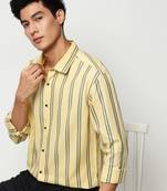 men's long sleeves vertical stripes yellow shirt
