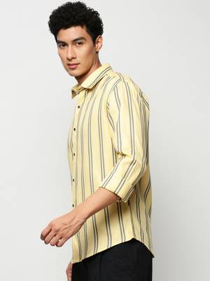 men's long sleeves vertical stripes yellow shirt 3