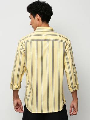 men's long sleeves vertical stripes yellow shirt 4