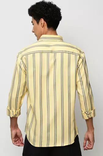 men's long sleeves vertical stripes yellow shirt