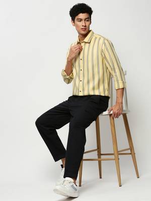 men's long sleeves vertical stripes yellow shirt 5