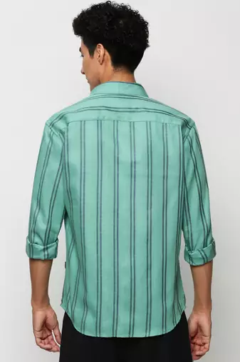men's long sleeves vertical stripes sea green shirt