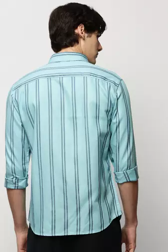 men's long sleeves vertical stripes blue shirt