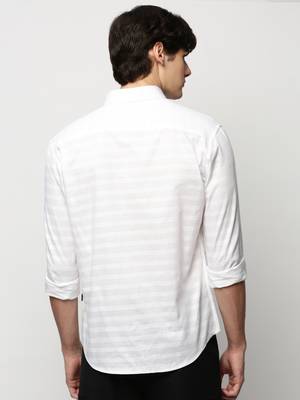 men's long sleeves horizontal stripes white shirt 4